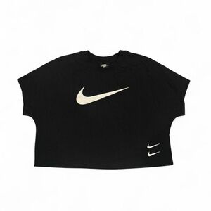 Nike Black Cropped Tee with White Swoosh Accents